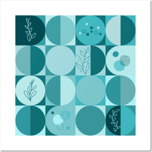 repeating geometry pattern, squares and circles, ornaments, teal color tones Posters and Art